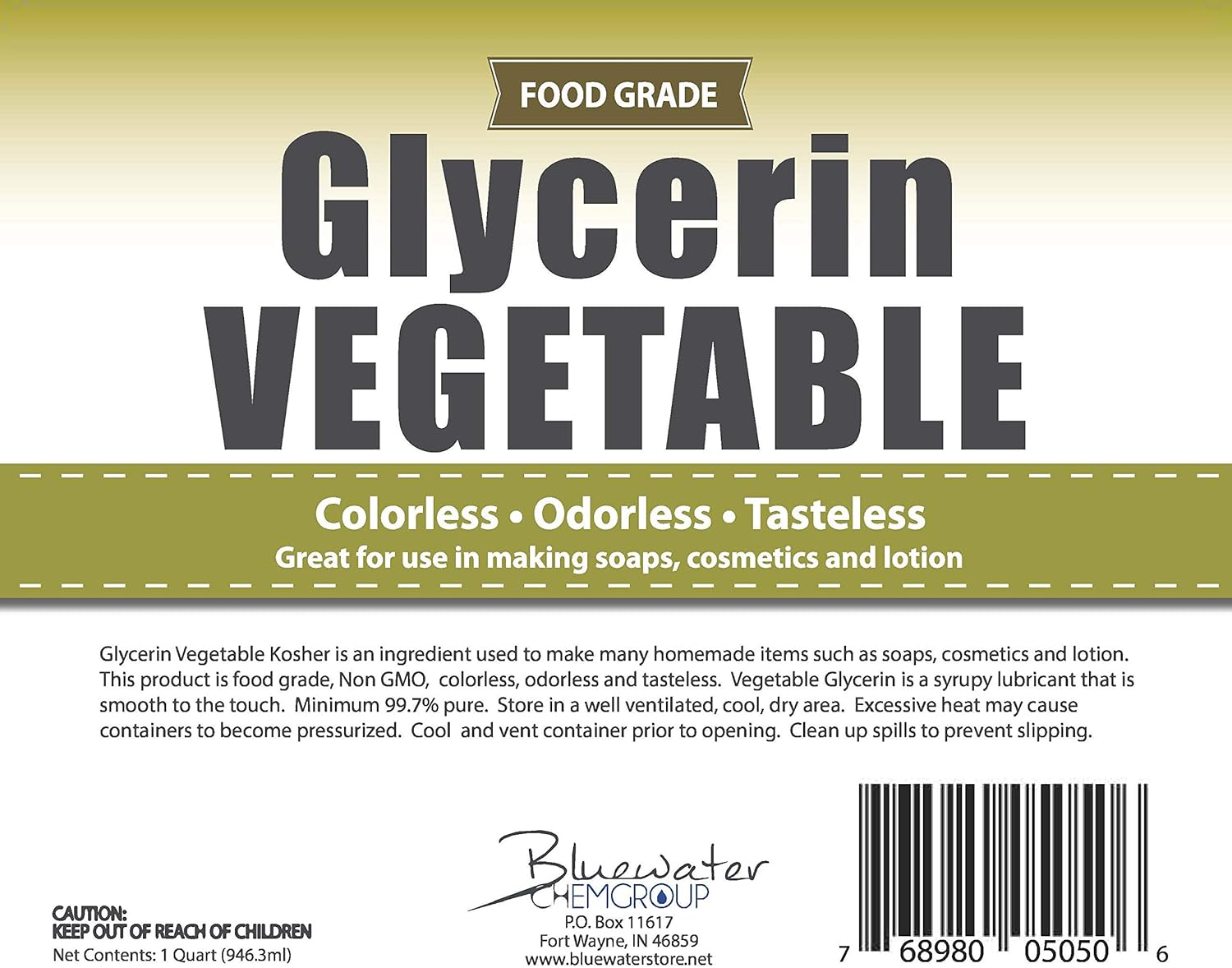 Vegetable Glycerin - 1 Quart (32oz) - All Natural, Kosher, USP Grade - Food Grade Liquid Glycerin: Arts, Crafts & Sewing