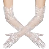 zeasciosd Women's Long Lace Floral Gloves Mesh Tulle Sheer Wedding Elbow Length Opera Party Costume Gloves