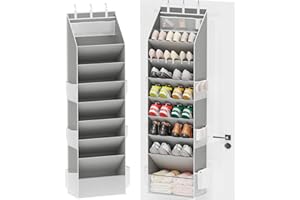 Criusia Shoe Organizer, Over the Door Shoe Organizer, Hanging Closet Shoe Storage with Large Deep Pockets, Fits 16–24 Pairs of Sneakers, Sandals, Boots, Gray