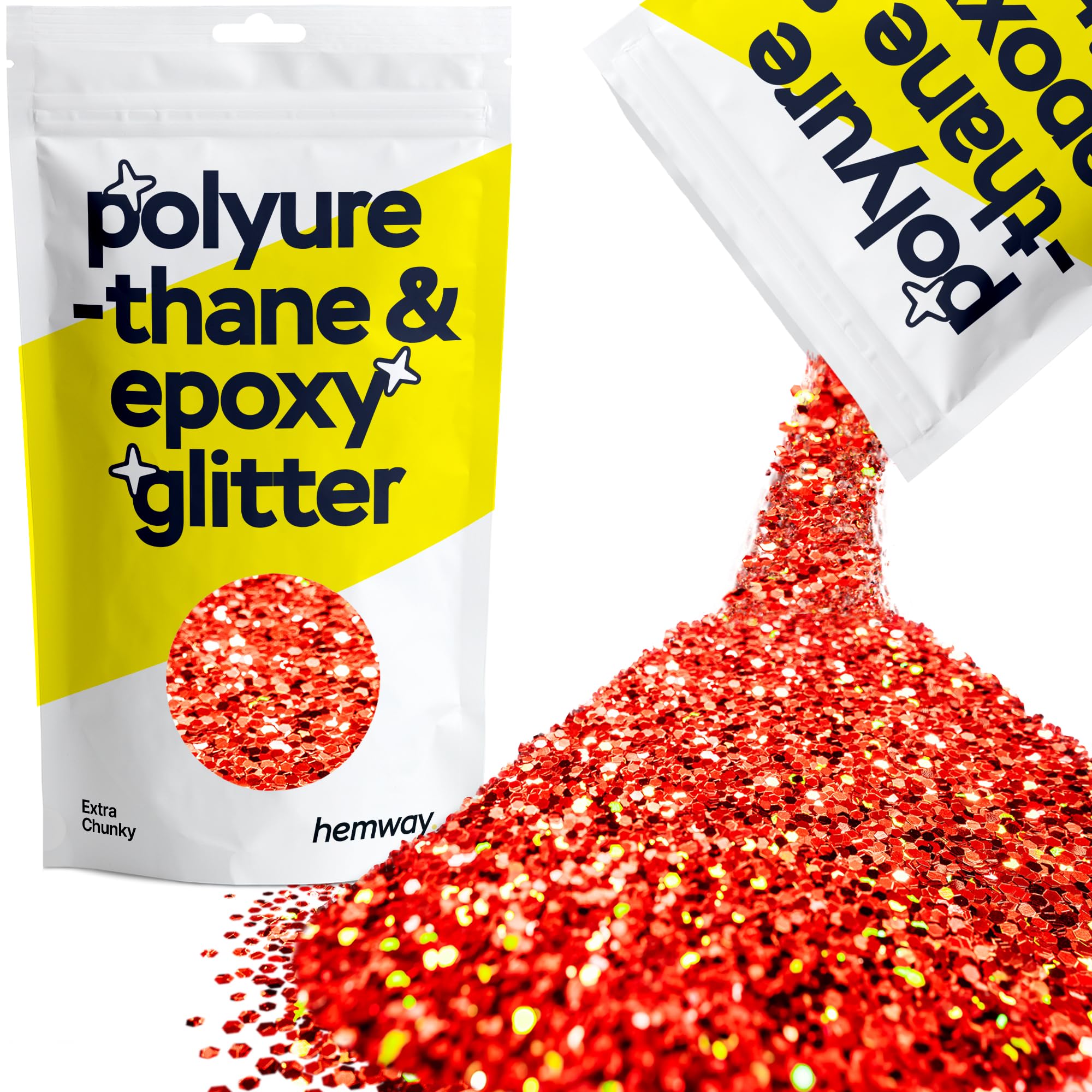 Hemway Resin Glitter Red Holographic 100g Extra Chunky | Polyurethane & Epoxy Glitter for Resin Crafts, Tumblers, Coasters, Floor & Table Art