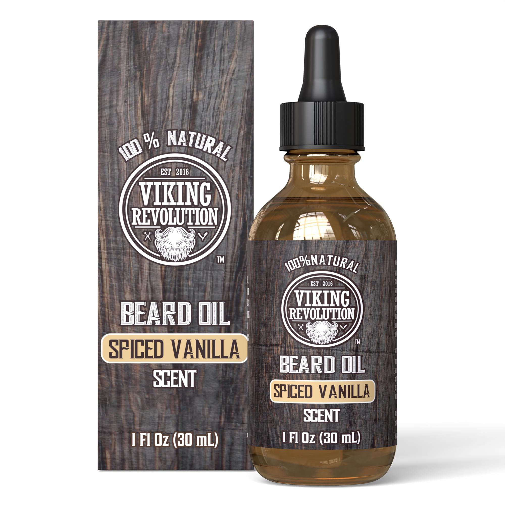 Viking Revolution - Beard Oil - All Natural Variety Beard Oil For Men With Argan & Jojoba Oils - Softens, Smooths & Strengthens - Gifts For Men - Spiced Vanilla - 30 ml
