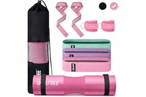 G4Free 9Pcs Barbell Pad Set for Squat, Hip Thrusts, Lunges, Leg day, Standard Olympic Bars with 2 Gym Ankle Safety Straps, 3 Hip Resistance Bands, 2 Lifting Strap, Barbell Pad, and Carry Bag