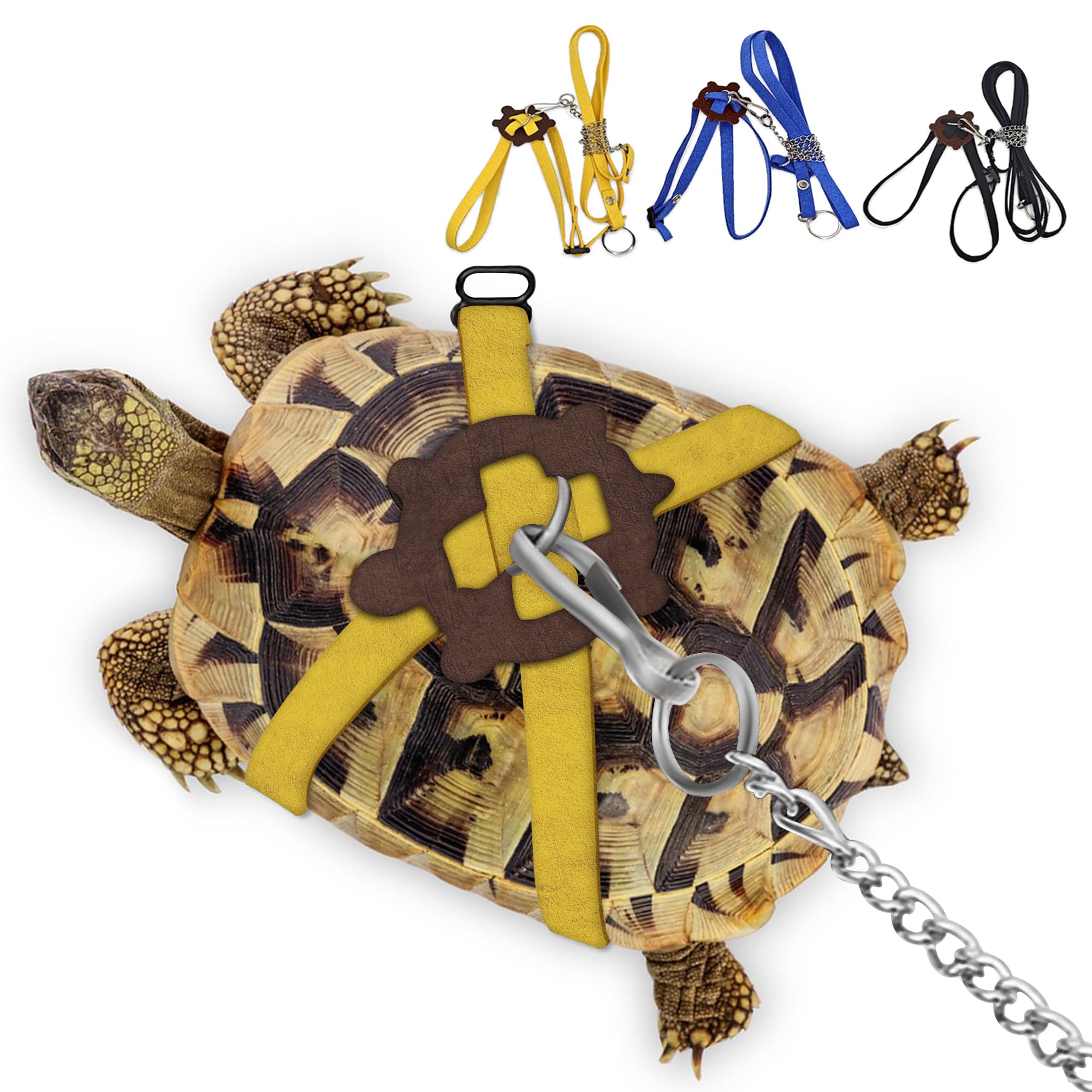 CQJ Pet Turtle Leather Harness Small and Harness Pet Leash Suitable for Tortoise Supplies Adjustable Control Leash (Yellow, S)