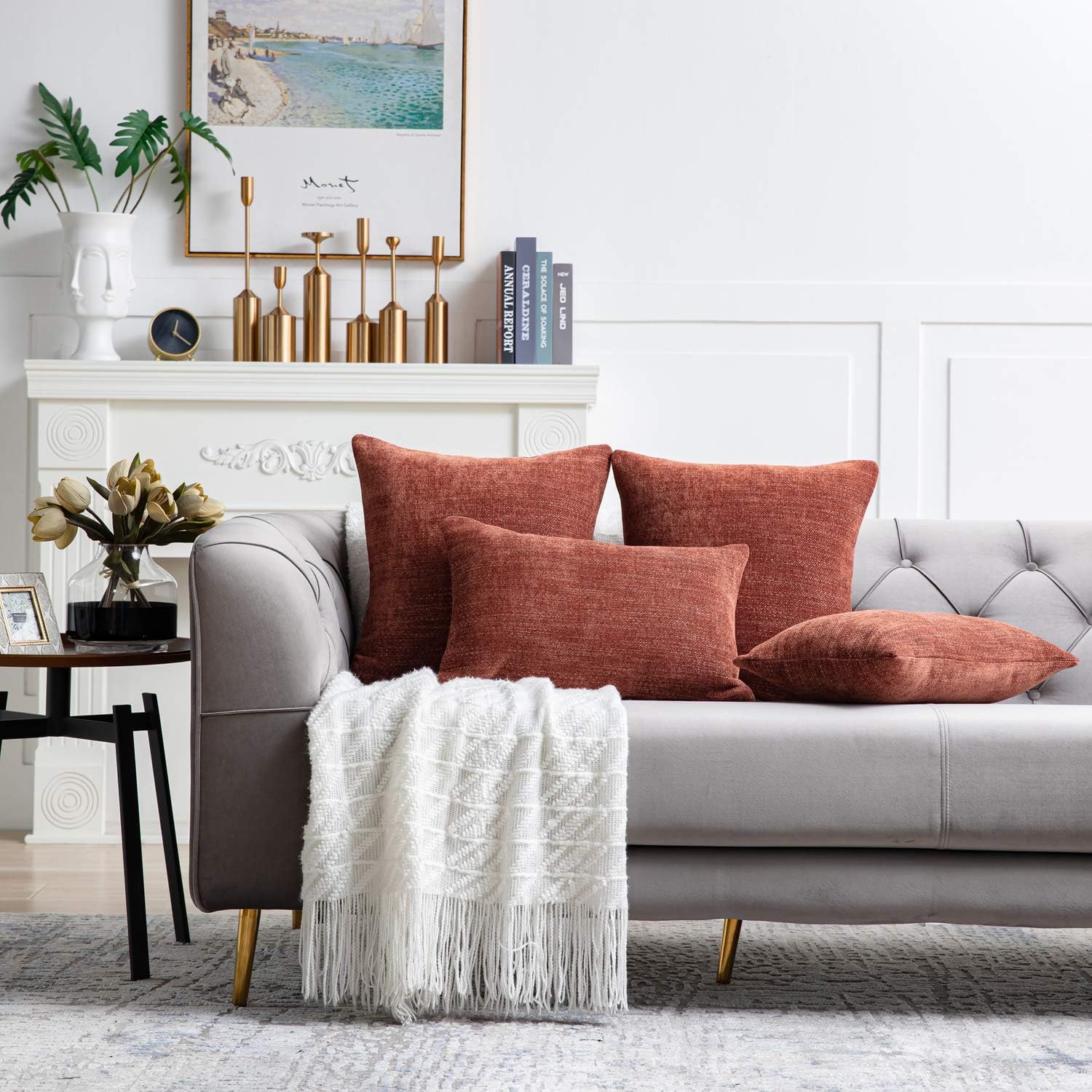 Anickal Rust Pillow Covers 18x18 Inch Set of 2 Farmhouse Rustic Decorative Throw Pillow Covers Square Cushion Case for Home Sofa Couch Decoration: Home & Kitchen