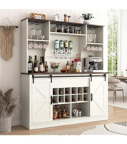 Wine Storage White Bar Cabinet Tall Kitchen Bar Rustic Farmhouse