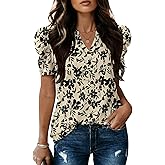 Lomon Spring Summer Tops for Women 2026 V Neck Puff Short Sleeve Tops Fashion Trendy Work Blouses Dressy Casual S-XXL