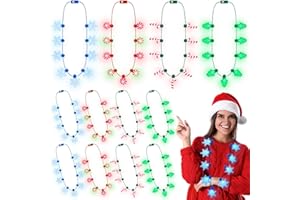 Remuuly 12 Pcs Christmas Light Necklaces 35 Inch LED Light-Up Candy Cane Necklace Christmas Party Favors Accessories with 3 Modes Mini Bulbs for Girls Holiday Gift for New Year Xmas Tree