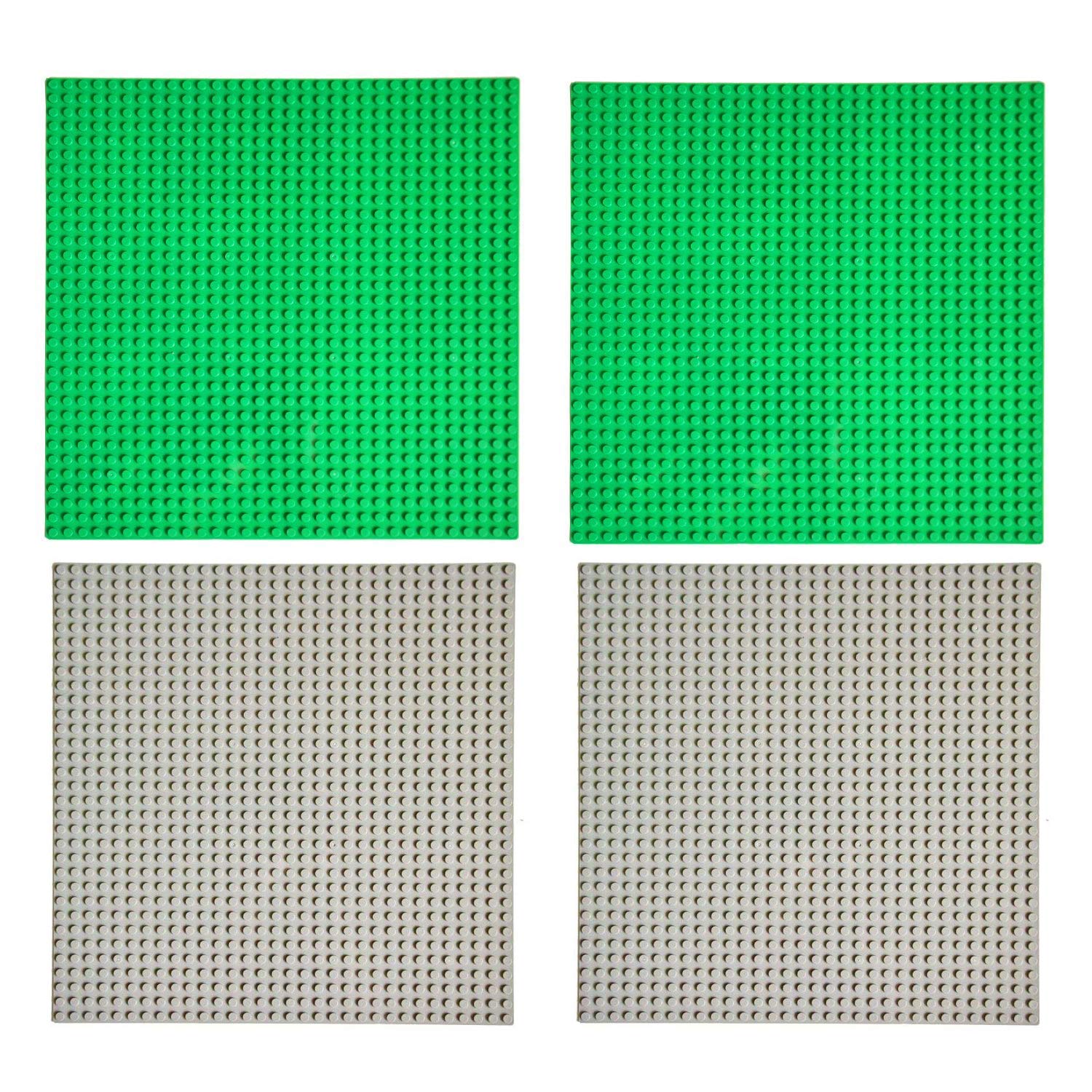 BOROLA Classic Building Base Block Plate - 10" x 10" in Variety Color, Compatible Most Major Brands Building Bricks (4-Pack, 2 Gray + 2 Green)
