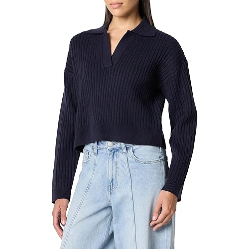 The Drop Women's Marcy Ribbed Polo Top, Navy, 2X, Plus Size