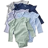 Butterblu Ashley 5-Pack Long Sleeve Ruffle Shoulder Bodysuits 100% Organic for Baby Girls