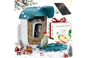 KCUHSI Bird Feeder with Camera, Solar Powered Outdoor Birdhouse, AI Smart Identify 10000+ Birds Species, Instant Motion Detection & Alerts, Watching & Capture BirdVideo, Gifts for Bird-Lovers(Cyan-Blue)