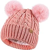 PIOZAED Women's Winter Hat Soft Knit Beanie with Faux Fur Pom Hat with Warm Fleece Lining Skull Cap for Women