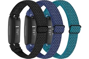 VOMA 3-Pack Elastic Nylon Bands Compatible with Fitbit Inspire 3/Inspire 2/Inspire HR/Inspire/Ace 3/Ace 2, Breathable Adjustable Replacement Stretchy Nylon Loop Wristband Sport Strap for Woman Man