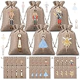Kinlop 24 Pieces Christmas Nutcracker Burlap Gift Bags with Drawstrings 6 Designs Christmas Holiday Goody Treat Bags Linen Wrapping Candy Pouches Jewelry Pouches for Xmas New Year Party Favors