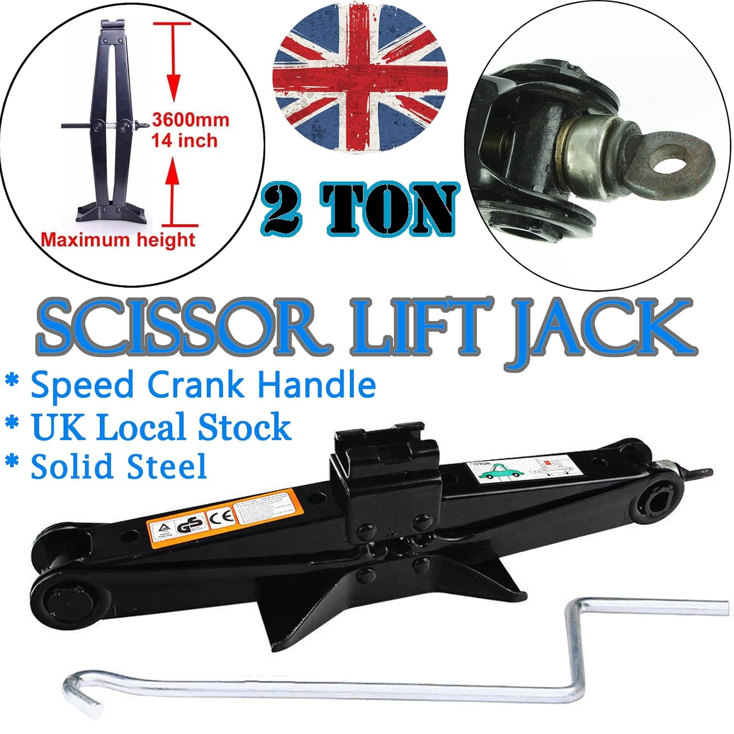 Scissor Jack and Wrench 2 Ton with Speed Handle for Cars/Caravans/Honda