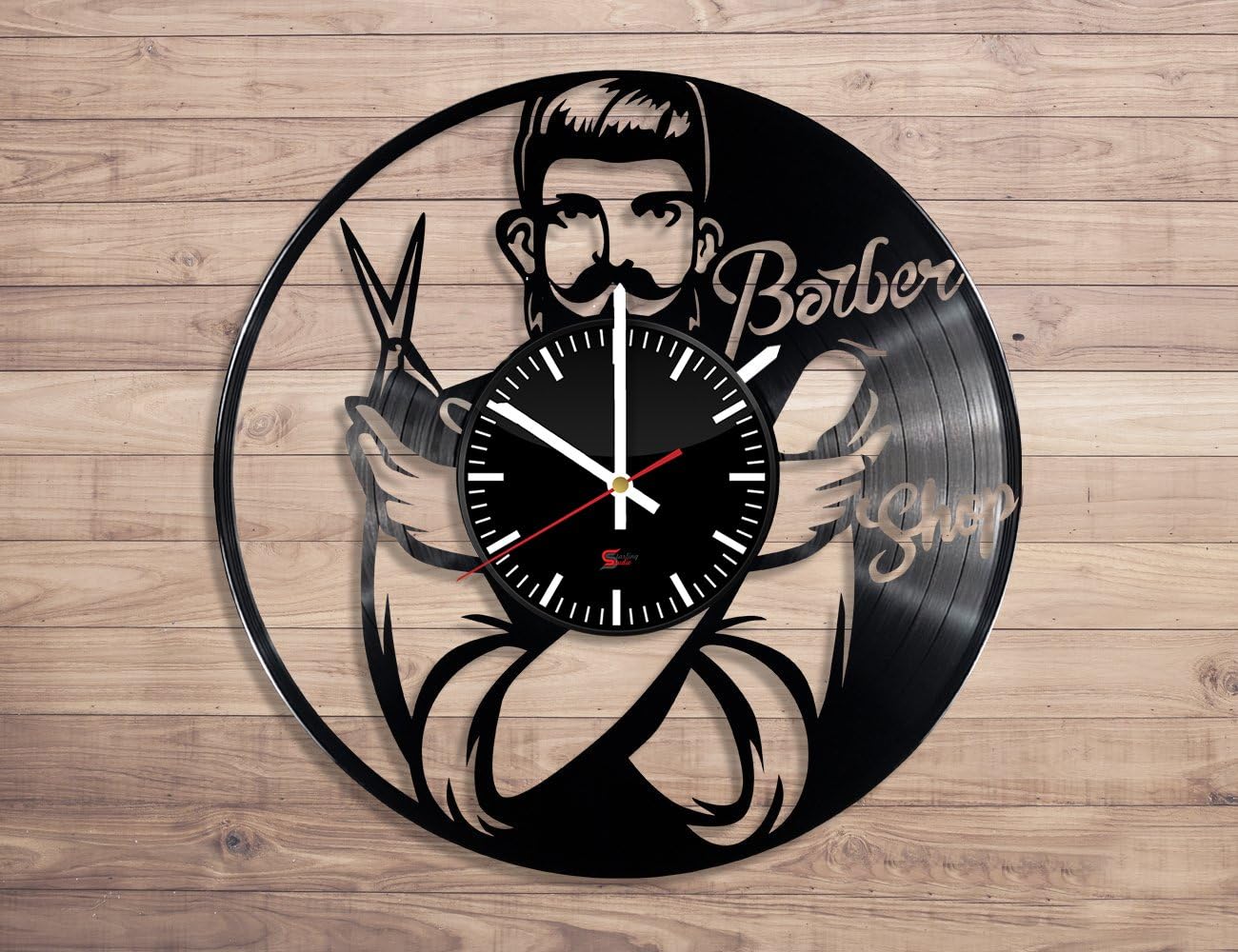 Cool Barber Design Vinyl Record Wall Clock - Perfect Barber Shop Decoration Idea - Original and Cool Gift For Adults and Youth - Modern Fan Art