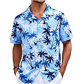 UNIQUEONE Men's Hawaiian Short Sleeve Button Down Tropical Floral Beach Vacation Shirt