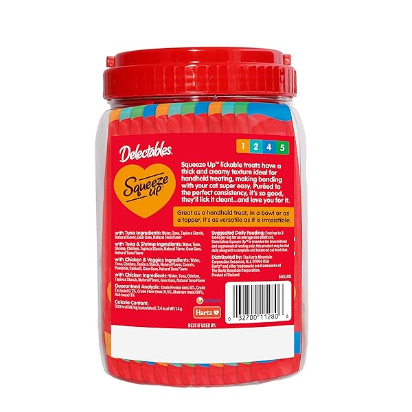 DELECTABLES SQUEEZE UP VARIETY PACK, CREAMY SQUEEZABLE PUREE, LICKABLE WET CAT TREATS, GRAIN FREE, NO ADDED FILLERS, NO BY-PRODUCTS, NO ADDED PRESERVATIVES, 0.5 OUNCES TUBE, 48 TUBES TOTAL