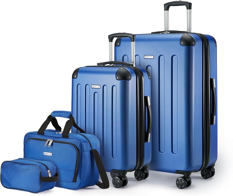 Hartschalenkoffer-Set, 4-teiliges, Großer Koffer, Handgepäckkoffer, Tragetasche, Kompakte Reisetasche, Erweiterbar, 4 Spinner-Räder, Marineblau
