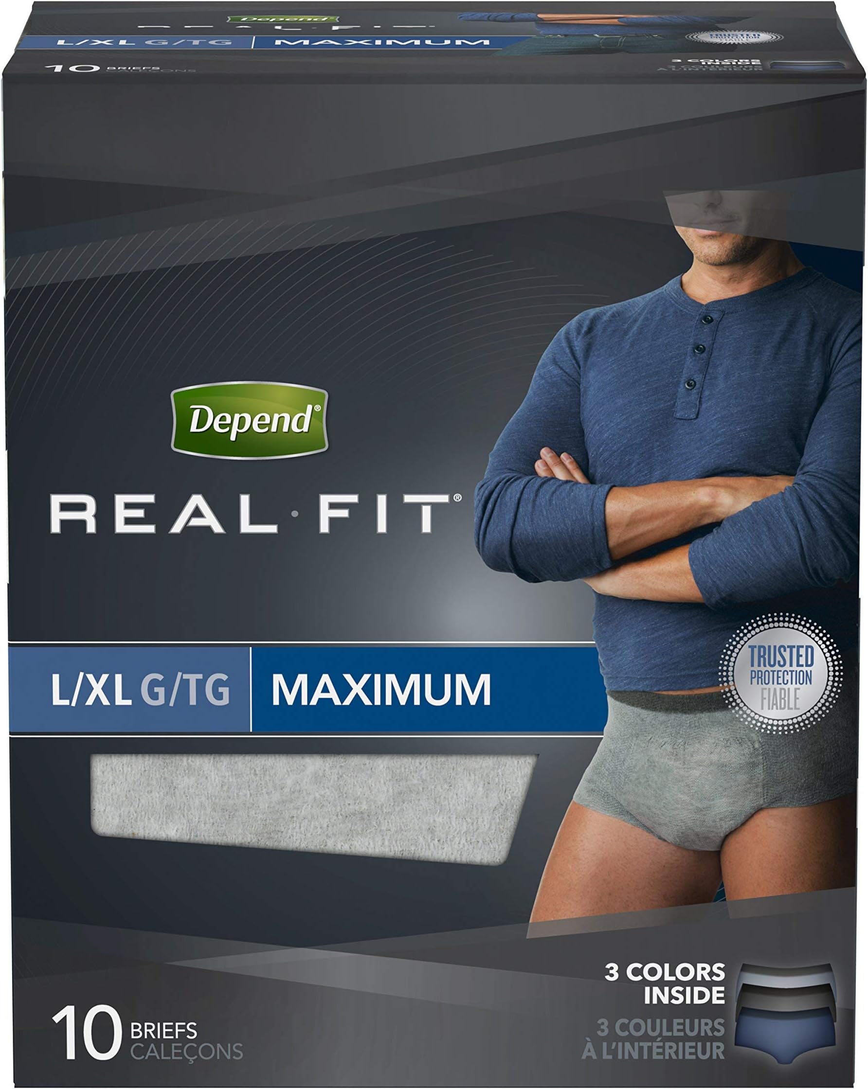 DependReal Fit Maximum Absorbency Briefs For Men, Large/X-Large 10 ea