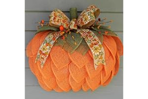 RQPQBO 3D Pumpkin Wreath for Front Door with Bows and Berries Burlap Pumpkin Decor Fall Wreath Farmhouse Wreath Fall Door Decor Autumn Wreath Thanksgiving Wreath Home Decor (A)