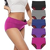 CAOZITOU Women's Incontinence Underwear, 100ml Leak-Proof Period High Waisted Brief Heavy Flow Bladder Leak Washable Cotton 5 Pack (Multicolor01, X-Large)