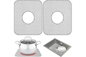 YUBIRD Sink Protectors for Kitchen Sink - 13.58"x 11.6" Sink Mat, 2 PCS Silicone Kitchen Sink Mat for Bottom of Stainless Steel Sink(Grey, Ceter Drain)