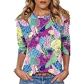 LOMON 3/4 Length Sleeve Womens Tops Spring Summer Fashion 2026 Tops Crew Neck Pleated Shirts Tunic Top Loose Fit