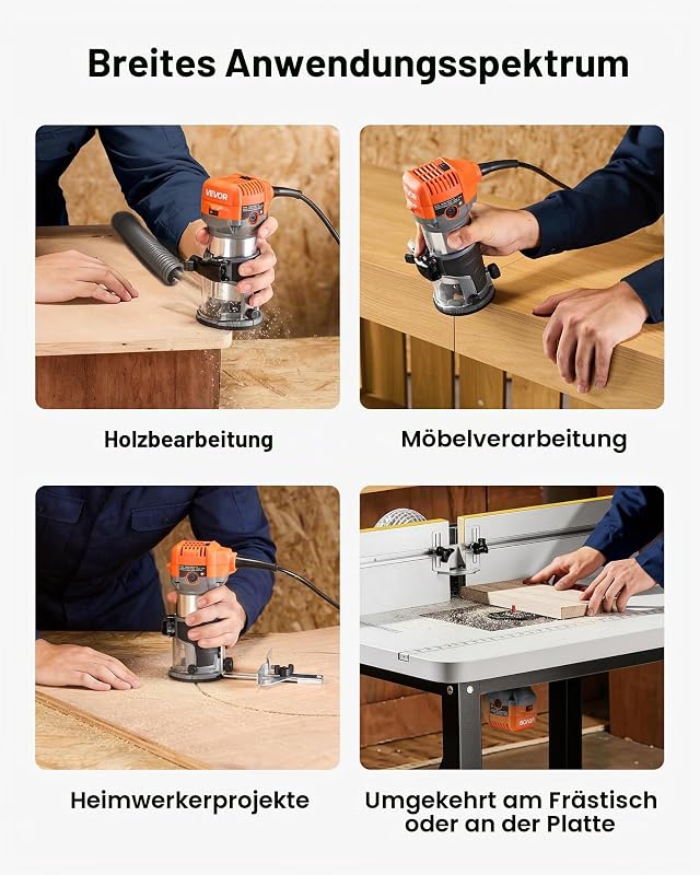 Oberfräse, 710 W, Drehzahlregulierung, Kantenfräse mit Fester Basis & Staubabsaugung, Parallelanschlag, Fräsmaschine für Holzbearbeitung, Trimmen, Heimwerkerprojekte, Kabelgebunden