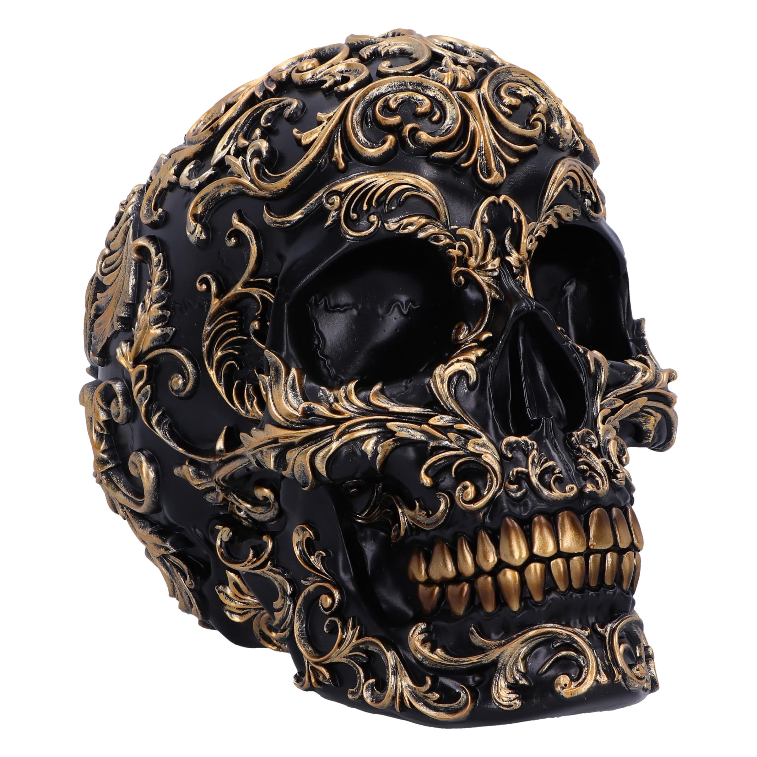 Nemesis Now Renaissance Skull 19cm, Resin, Black & Gold, Gold Baroque Style Pattern, Black Skull Ornament, Gothic Décor, Cast in the Finest Resin, Expertly Hand-Painted
