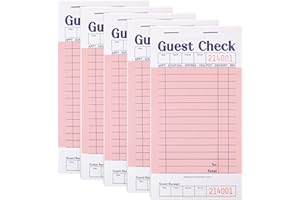 Stock Your Home Pink Guest Check Books for Servers (5 Pack) Server Note Pads, Waiter Checkbook, Food Receipt Book, Restaurant Order Pad, Paper Checks, Waitress Accessories, 250 Total Tickets