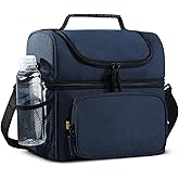 MIER Mens Insulated Lunch Box, Dual Compartment Large Lunch Bag Coolers with Shoulder Strap for Men Women Adult to Office Work, Picnic, Travel, Outdoors, Dark Blue