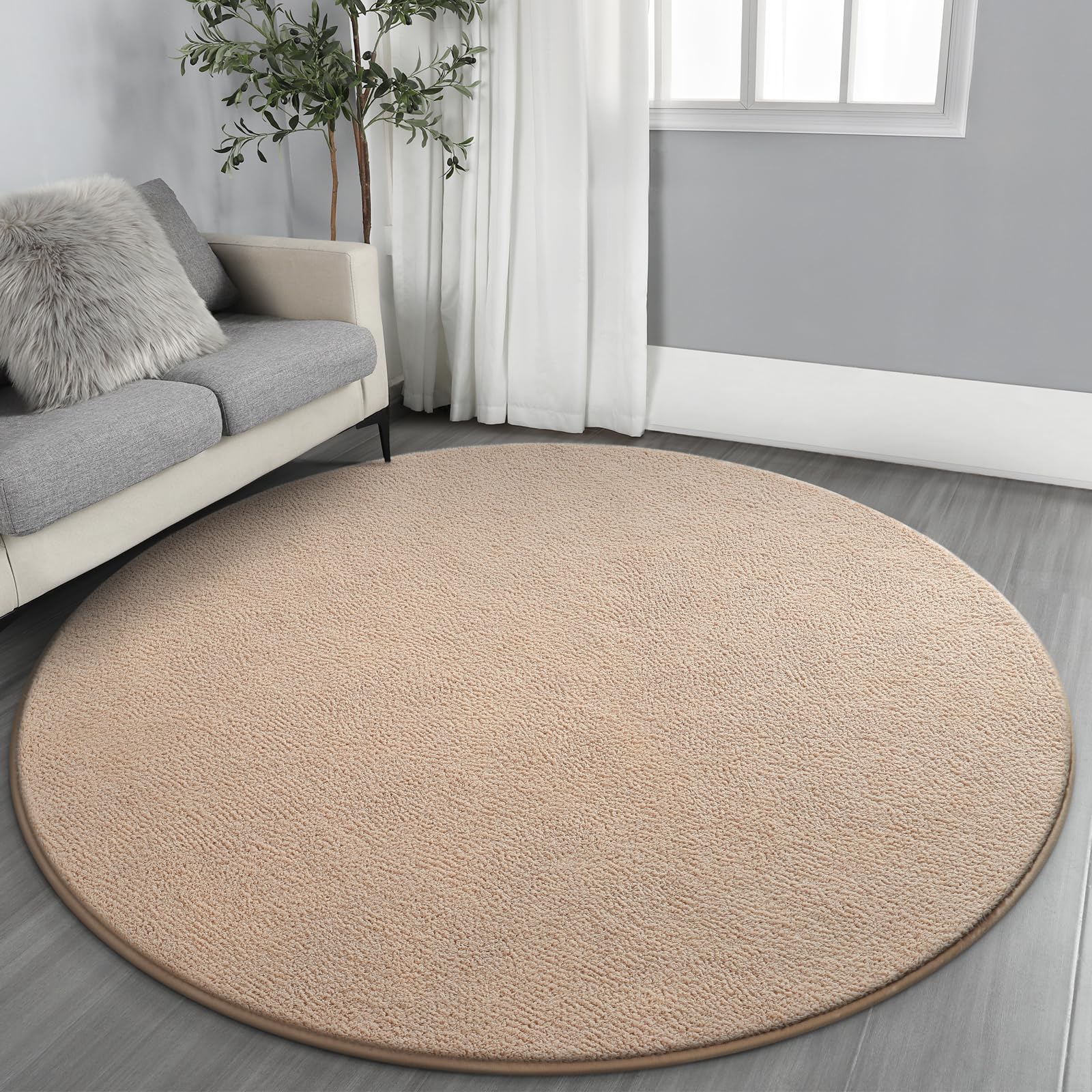 Photo 1 of Gifeas Ultra Soft Round Area Rugs for Living Room Bedroom, 5x5 Feet Beige Thickened Memory Foam Modern Indoor Circle Carpets, Non-Slip Comfy Circular Rug for Boys Girls Nursery Room Home Decor