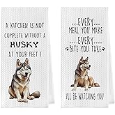 Geqtt Funny Husky Dish Towels Set - Decorative Waffle Weave Kitchen Hand Tea Towels, Siberian Husky Gifts (1624 Inches, Set of 2)