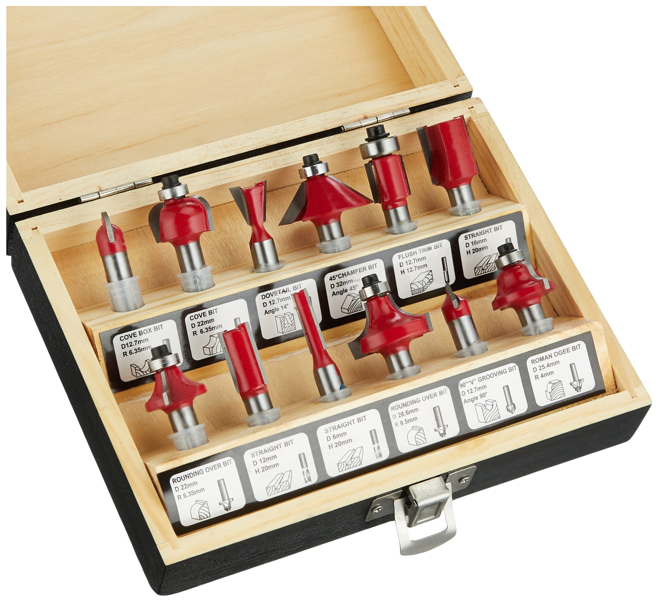 Meister 5644460 Milling Cutter Set 12 Pieces for Woodworking - For Milling with 8 mm Shank - Carbide/5644460