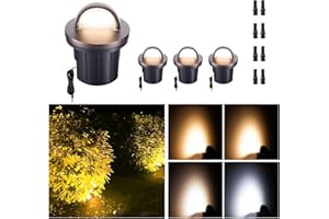 Varmtalys LED Well Light, 5 CCT Selectable (Warm to Cool White) In Ground Landscape Lights Low Voltage Outdoor, 12V IP67 Waterproof, No Glare Wired Aluminum ORB for Path Tree Fence 6W 420LM 4 Pack