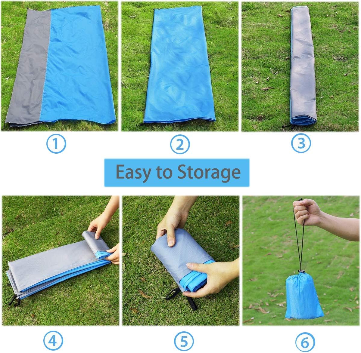 Fashion Beach Blanket, Oversize 108" x 120" for 10-12 Adult Waterproof Outdoor Portable Picnic Mat with 4 x Stakes & Corner Pockets - Beach Mat for Travel, Camping, Hiking, Music Festivals, BBQ (Blue): Kitchen & Dining