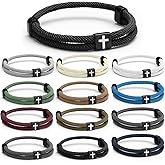 Landical 12 Pcs Braided Cross Bracelet for Men Women Christian Adjustable Rope Jesus Bracelets with Metal Knot Christian Baptism Gifts