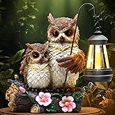 Json Garden Owls Statue with Solar LED Lantern, Loving Owls Family Embrace, Gifts for Mom Yard Art, Whimsical Figurine Large Sculpture Lighted Outdoor Mother's Day Spring Decorations for Lawn, Porch