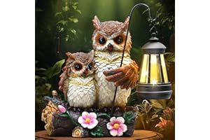 Json Garden Owls Statue with Solar LED Lantern, Loving Owls Family Embrace, Gifts for Mom Yard Art, Whimsical Figurine Large Sculpture Lighted Outdoor Mother's Day Spring Decorations for Lawn, Porch
