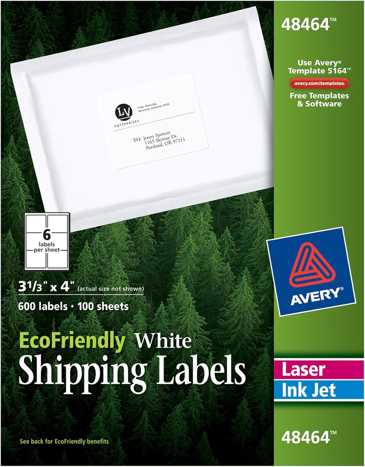 AVERY White EcoFriendly Shipping Labels, 3.33 x 4 Inches, Box of 600 (48464): Office Products