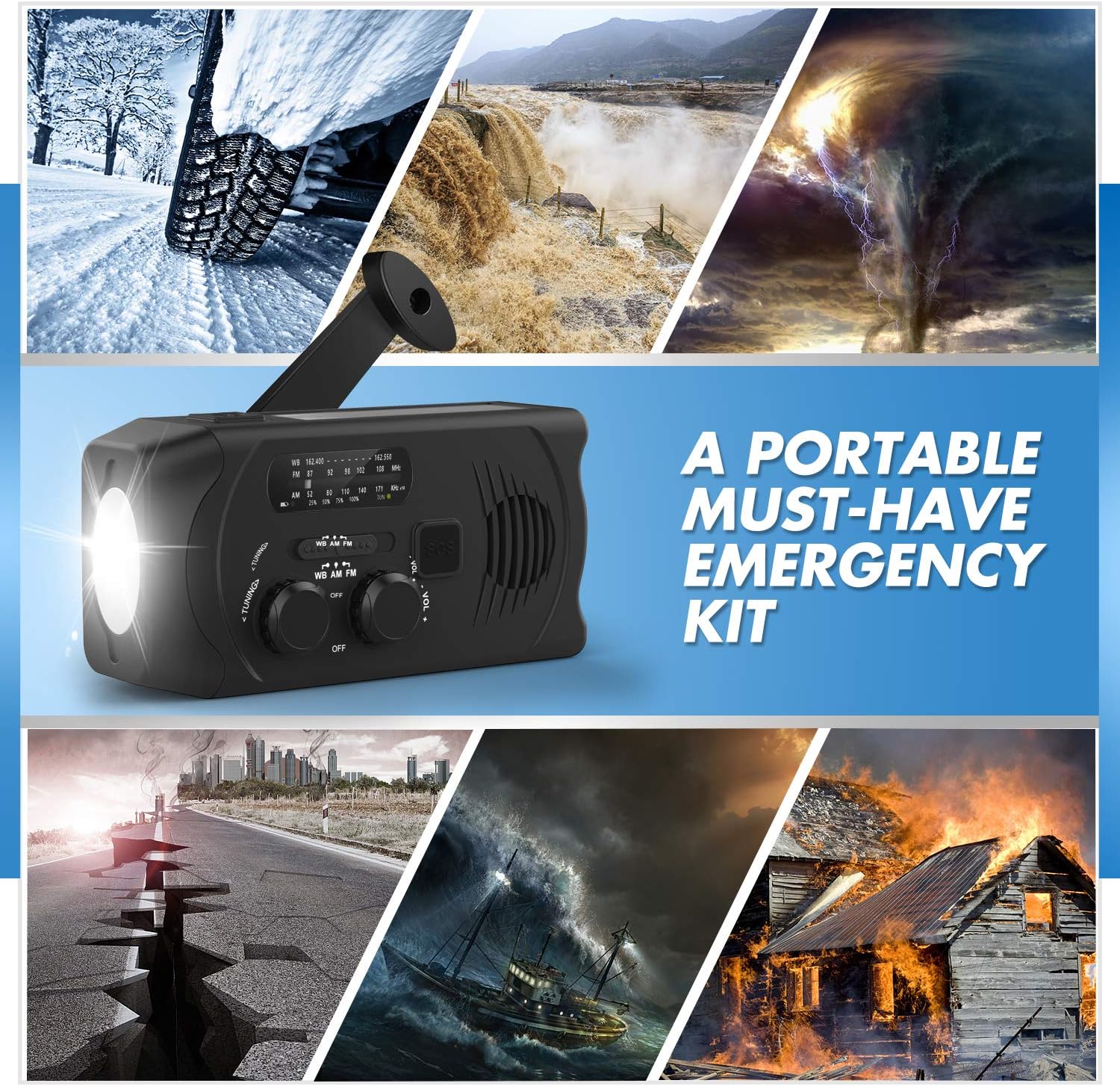 Emergency Hand Crank Radio 2020 Updated Portable Solar Powerd AM/FM/SW/NOAA Weather Radio with Flashlight,Cell Phone Charger,Reading Lamp: Home Audio & Theater