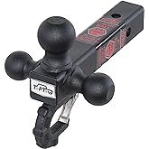 TOPTOW Trailer Hitch Tri-Ball Hitch with Hitch Balls & Beast Tow Hook Matte Black, Fits 2-inch Receiver