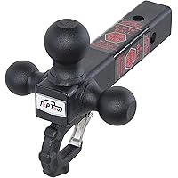 TOPTOW Trailer Hitch Tri-Ball Hitch with Hitch Balls & Beast Tow Hook Matte Black, Fits 2-inch Receiver