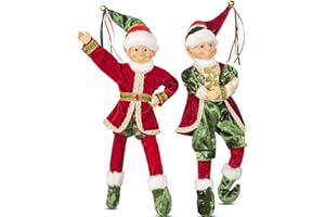 KI Store Poseable Christmas Elf Figures Set of 2 Christmas Elves for Xmas Decoration for Tree Wreath Shelf Fireplace Mantel (