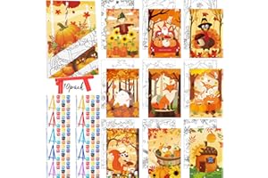 Blosssound 10 Set Fall Thanksgiving Pre Printed Canvas Autumn Pre Drawn Canvas Painting with Easel Kits 5" x 7" Outline Painting Panels for Beginners, DIY Craft Project, Party Favor, Home Decors