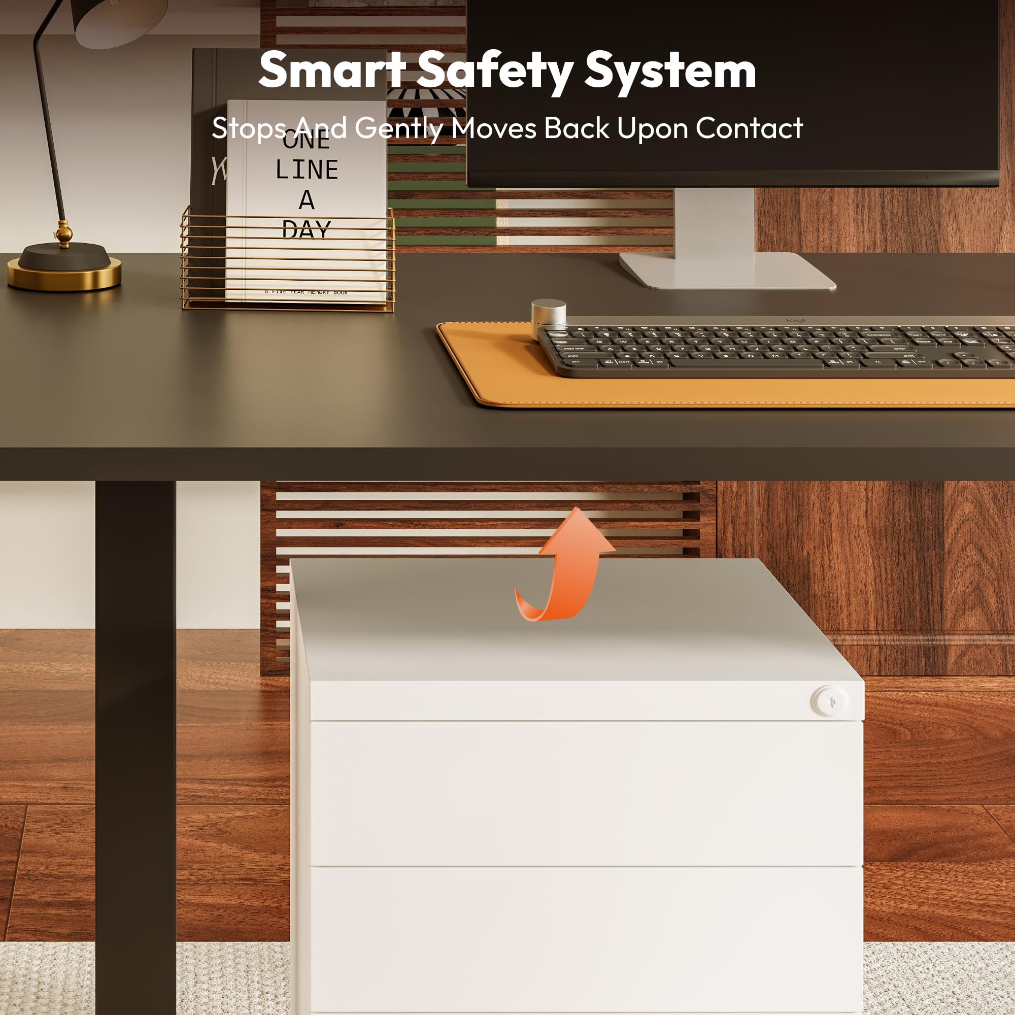 SANODESK Höhenverstellbarer Schreibtisch 110×54 cm – Kompakter Standing Desk mit praktischem Zubehör, ideal für kleine Räume, leise & sicher mit Anti-Kollisions-Schutz(schwarz) 4