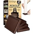 CasterMaster 3X3 Square Rubber Furniture Caster Cups - Set of 4 Non-Slip Brown Floor Protectors for Hardwood - Furniture Grippers - Table Leg Floor Protectors