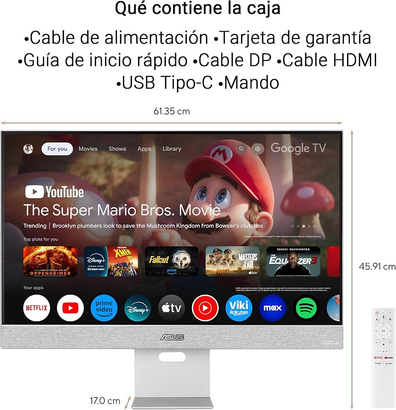 ASUS ZenScreen Smart MS27UC - Monitor IPS UHD de 27 polegadas (3840 x 2160) com 99% sRGB, Google TV, colunas Harman Kardon, USB Type-C (90 W PD), HDMI, DisplayPort, hub USB