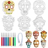 Hollowfly 30 Sets Color Your Own Day of The Dead Mask Craft Sugar Skull Mask Craft Bulk DIY Paper Dia de Muertos Masks for Halloween Party Decoration